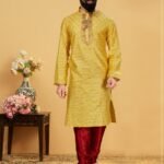 Men Kurta Pajama Customized Plus Size Dresses for Men Yellow Maroon RKL-KRPJM-RT9909-116039