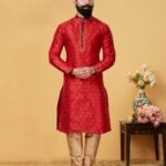 Men Kurta Pajama Customized Plus Size Dresses for Men Red Gold RKL-KRPJM-RT9909-116040