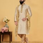 Men Kurta Pajama Customized Plus Size Dresses for Men Beige Gold RKL-KRPJM-RT9909-116044