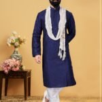 Men Kurta Pajama Customized Plus Size Dresses for Men Blue White RKL-KRPJM-RT9909-116046