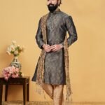 Men Kurta Pajama Customized Plus Size Dresses for Men Grey Gold RKL-KRPJM-RT9909-116049