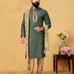 Men Kurta Pajama Customized Plus Size Dresses for Men Green Gold RKL-KRPJM-RT9909-116052