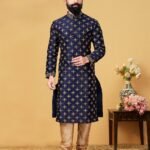 Men Kurta Pajama Customized Plus Size Dresses for Men Navy Blue Gold RKL-KRPJM-RT9909-116058