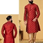 Men Kurta Pajama Customized Plus Size Dresses for Men Red Gold RKL-KRPJM-RT9909-116059