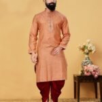 Men Kurta Pajama Customized Plus Size Dresses for Men Peach Pink Maroon RKL-KRPJM-RT9909-116063