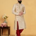 Men Kurta Pajama Customized Plus Size Dresses for Men Beige Maroon RKL-KRPJM-RT9909-116065