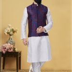 Modi Jacket for Men Kurta Pajama Jacket Set Customized Plus Size Dresses for Men White Navy Blue RKL-MJT-9910-116067