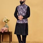 Modi Jacket for Men Kurta Pajama Jacket Set Customized Plus Size Dresses for Men black Multicolor RKL-MJT-9910-116078