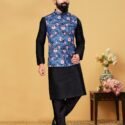Modi Jacket for Men Kurta Pajama Jacket Set Customized Plus Size Dresses for Men black blue RKL-MJT-9910-116079