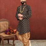 Indo Western Dress For Men Plus Size Dresses Online Black Gold KLP-IWD-1306-256