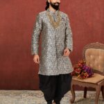 Indo Western Dress For Men Plus Size Dresses Online Grey Black KLP-IWD-1306-257