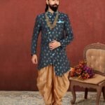 Indo Western Dress For Men Plus Size Dresses Online Blue Gold KLP-IWD-1306-258