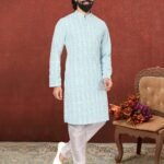 Men Kurta Pajama Customized Plus Size Dresses for Men Light Green KLP-KUR-1307-202