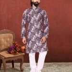 Men Kurta Pajama Customized Plus Size Dresses for Men Black & White KLP-KUR-1307-216