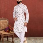 Men Kurta Pajama Customized Plus Size Dresses for Men White KLP-KUR-1307-224