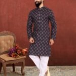 Men Kurta Pajama Customized Plus Size Dresses for Men Black KLP-KUR-1307-227