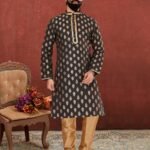 Men Kurta Pajama Customized Plus Size Dresses for Men Black KLP-KUR-1307-232