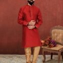 Men Kurta Pajama Customized Plus Size Dresses for Men Red KLP-KUR-1307-233