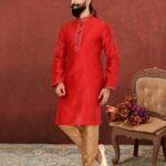 Men Kurta Pajama Customized Plus Size Dresses for Men Red KLP-KUR-1307-238