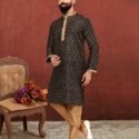 Men Kurta Pajama Customized Plus Size Dresses for Men Black KLP-KUR-1307-246