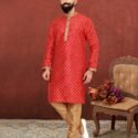Men Kurta Pajama Customized Plus Size Dresses for Men Red KLP-KUR-1307-247