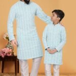 Father and Son Matching Dress Kurta Pyjama Family Dress Coral Blue RKL-2754-141719