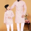 Father and Son Matching Dress Kurta Pyjama Family Dress Floral white RKL-2754-141725