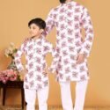 Father and Son Matching Dress Kurta Pyjama Family Dress Floral white RKL-2754-141726