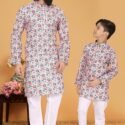 Father and Son Matching Dress Kurta Pyjama Family Dress Floral Cotton Candy RKL-2754-141735