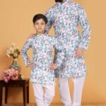 Father and Son Matching Dress Kurta Pyjama Family Dress Floral White RKL-2754-141736