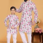 Father and Son Matching Dress Kurta Pyjama Family Dress Floral White RKL-2754-141737