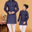 Father and Son Matching Dress Kurta Pyjama Family Dress Dark Blue RKL-2754-141742
