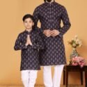 Father and Son Matching Dress Kurta Pyjama Family Dress Black RKL-2754-141743