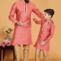 Father and Son Matching Dress Kurta Pyjama Family Dress Bean Red & Gold RKL-2754-141746