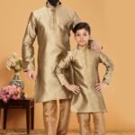 Father and Son Matching Dress Kurta Pyjama Family Dress Gold RKL-2754-141748