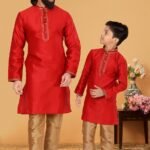 Father and Son Matching Dress Kurta Pyjama Family Dress Red RKL-2754-141755