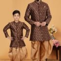 Father and Son Matching Dress Kurta Pyjama Family Dress Brown RKL-2755-141765