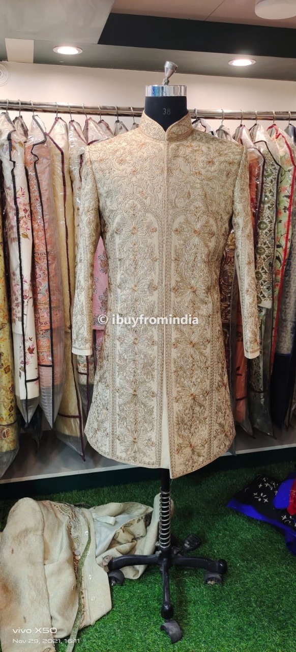 Men Wedding Dress Sherwani for Men Wedding Gold SHR-KLQ-1152 Men Reception Dress