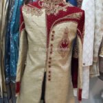 Men Wedding Dress Sherwani for Men Wedding Burgundy Cream SHR-KLQ-1230 Men Reception Dress