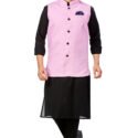 Modi Jacket for Men Customized Kurta Pajama with Jacket Black Pink KLP-MDJT-54-54004