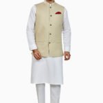 Modi Jacket for Men Customized Kurta Pajama with Jacket White Sand KLP-MDJT-54-54018