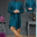 Indo Western Dress For Men Peacock Blue RKL-RBZ-22-2211 Men Reception Dress