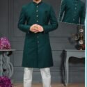 Indo Western Dress For Men Dark Green RKL-RBZ-22-2224 Men Reception Dress