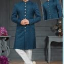 Indo Western Dress For Men Peacock Blue RKL-RBZ-22-2229 Men Reception Dress
