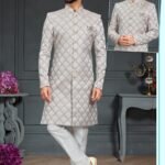 Indo Western Dress For Men Silver& Brown RKL-RBZ-22-2234 Men Reception Dress