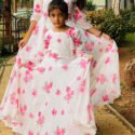 Mother Daughter Matching Dress Cream Floral Organza Gown IBF-JSMD-135