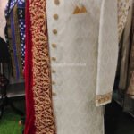 Sherwani for Men Wedding Cream Red Wedding Sherwani SHR-KLQ-1248 Men Reception Dress