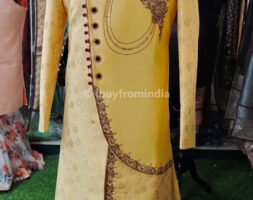 Sherwani for Men Wedding Cream Wedding Sherwani SHR-KLQ-1256 Men Reception Dress