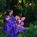 Mother Daughter Matching Dress Lavender Violet Saree Gown combo IBF-JSMD-143