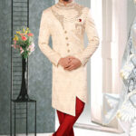 Indo Western Dress For Men Cream Maroon RKL-4456-154711 Men Reception Dress